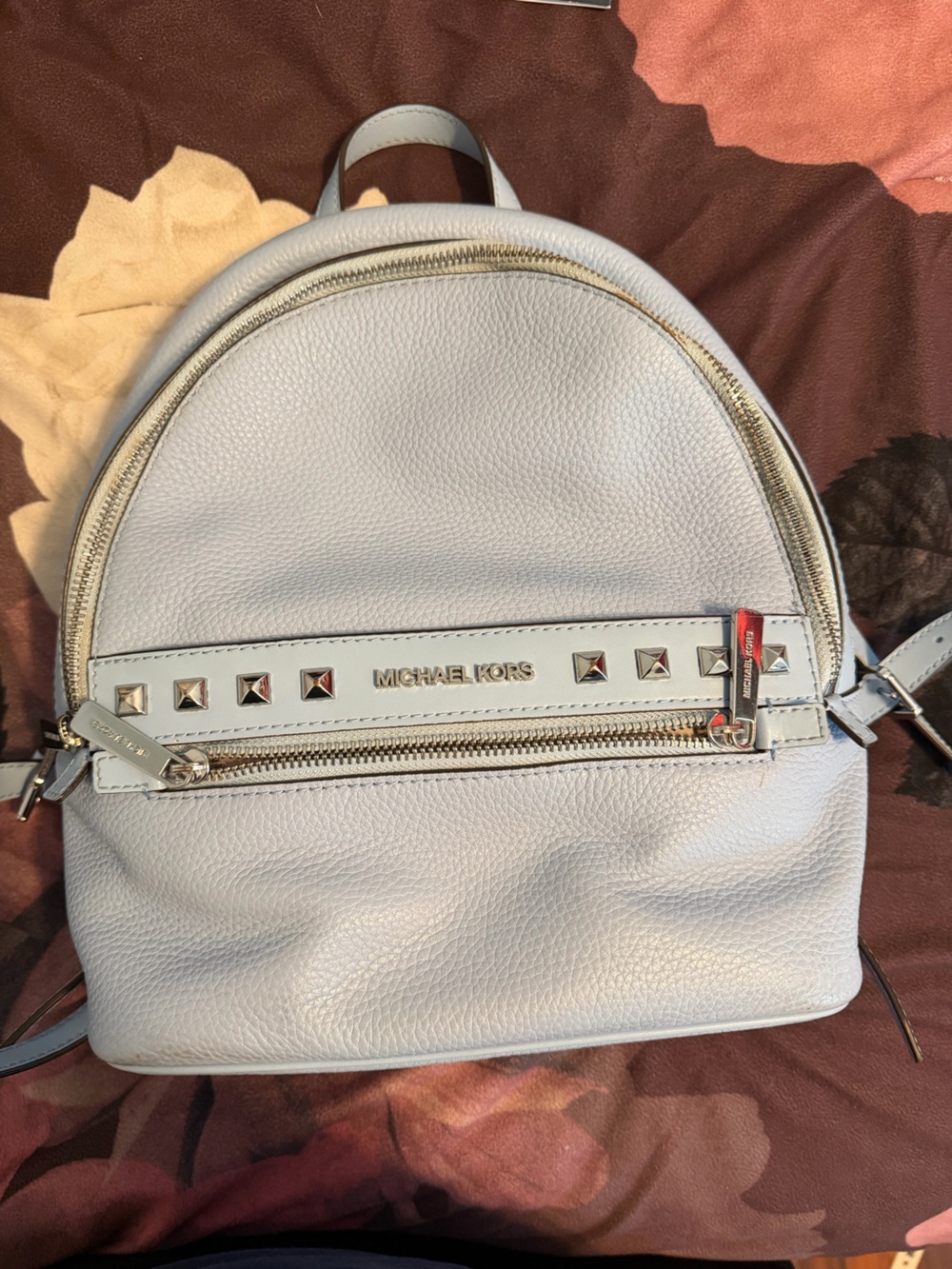Michael Kors White Pebbled Leather Stud Accent Mini Backpack Crossbody
